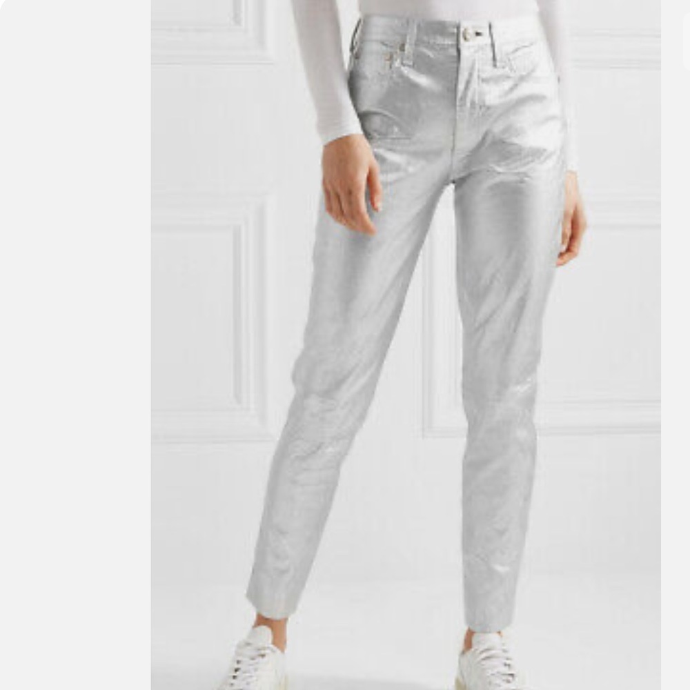 Rag & bone Metallic Lamb leather high rise pants